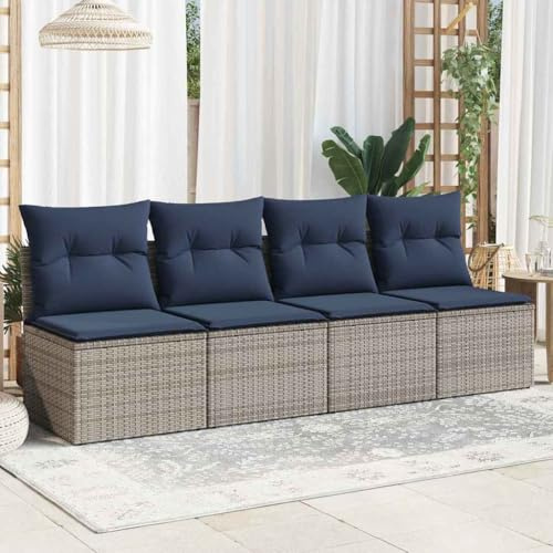 Mimdixy Ecksofa Gartensofa Terrassensofa Couch,Gartensofa mit Kissen 4 Sitzer Grau Poly Rattan,Couch Für Garten,Terrasse Und Balkon,Leichte Montage