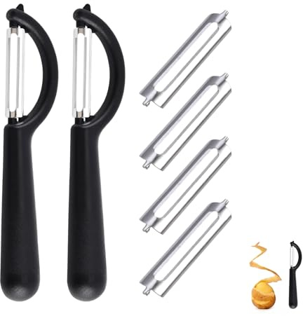 2 Set P-Sparschäler, 2 P-Schäler Mit 4 Ersatzklingen Edelstahlschäler Vegetable Peeler Universell Kartoffelschäler Orangenschäler Schälmesser Sparschäler Gemüse Doppelklinge Peeler Mit Tupper(Schwarz)