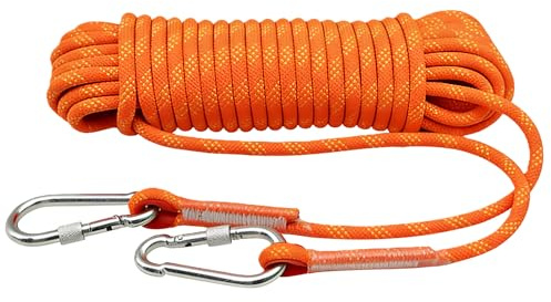 Camping Rope 10mm x 10 Metres, Reflective Heavy Duty Nylon Utility Rope with 2 Screw Lock Carabiners, Multi-Purpose Cord for Boat Mooring, Magnetic Fishing, Garden Swing, Camping Awning, Home Use