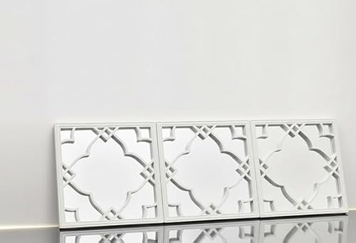 DEENZ 25x25cm Set Of 3 Moroccan Tile Mirrors Moroccan Wall Art Hanging Mirror Square For Hanging And Wall Decor Small Home Accessories Gifts (WHITE)