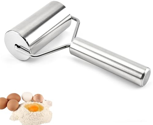 Nudelholz Edelstahl, Teigroller klein, Metall Teigrolle mit Griff für Handgefertigtes, Perfekte Küchenwerkzeug für Fondant, Pizza, Kuchen, Teig, Nudelteig und Backzubehör