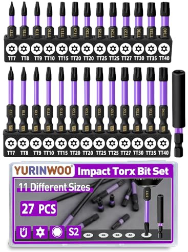 27 Pcs Torx Screwdriver Star Bit, 1 & 2 Long Star Magnetic Screwdriver Bits Set, 1/4 Hex Shank S2 Steel Tamper Proof Torx Bit with 2.3 Magnetic Extension Bit Holder and Storage Box