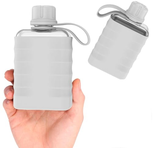 2Pcs Modern Small Flask with Silicone Sleeve, 8.5 oz Pocket Drinking BPA Free Alcohol Bottle Mini Portable Travel Liquor Flask Clear Plastic Water Bottle for Outdoor(Grey)