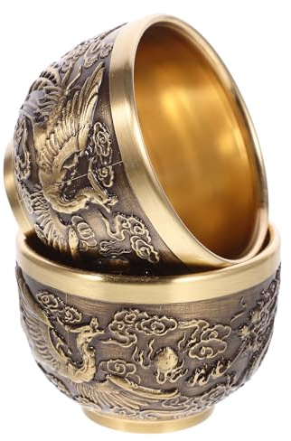 SUPVOX Lot de 2 Tasses à Thé en Cuivre Jaune 95g, Style Chinois Vintage, Petite Tasse à Thé en Métal pour Boissons Chaudes et Froides, Gobelet à Jus Résistant, Accessoire Maison Cuisine
