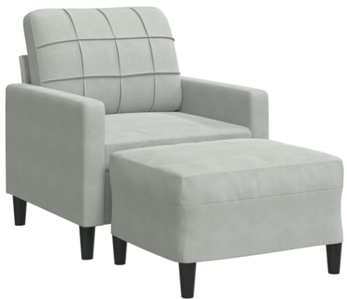 Qifoedo Sessel mit Hocker Hellgrau 77x77x80 cm Samt und Metallgestell Modernes Wohnzimmerdesign Kleines Sofa für Living Room Bedroom Balkon