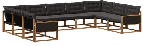vidaXL Outdoor-Sofagarnitur mit Kissen 9 pcs Natürlich und Schwarz, Garten Lounge, Moderne Outdoor-Couch, witterungsbeständiger Sitzbereich, bequem für die Terrasse