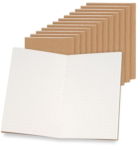 Hopton Kraft Notizbuch A6 Dotted, 12 Stück Notizblock Gepunktet 5mm | 80gsm Notizheft Notebook mit 48 Seiten für Büro Schule Reisen Skizzieren Malen Schreiben 9x14cm