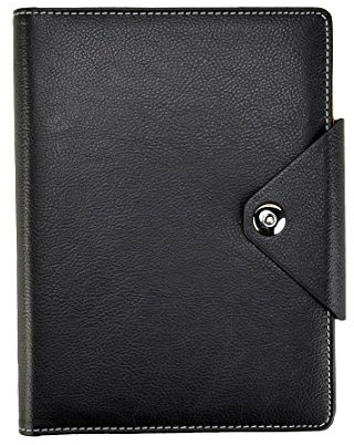 Arpan A5 Executive Personal Organizer, liniert, Notizbuch, gepolsterter Ledereinband mit Druckknopfverschluss (schwarz)