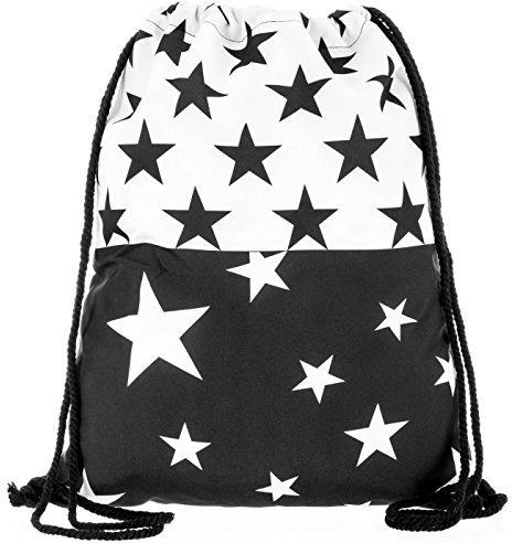 Compagno Turnbeutel Fullprint Rucksack Beutel Tasche Sport-Beutel, Rucksack Farbe:Sterne Weiss/Schwarz