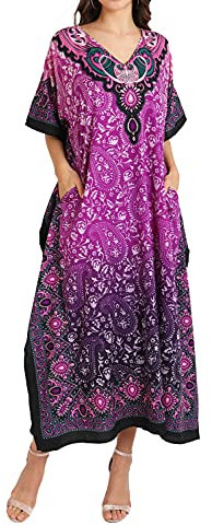 Miss Lavish London Robes de Caftan pour Femmes brodées à la Main adaptées aux Adolescents et aux Dames de Grande Taille 101, Violet EU 46-50