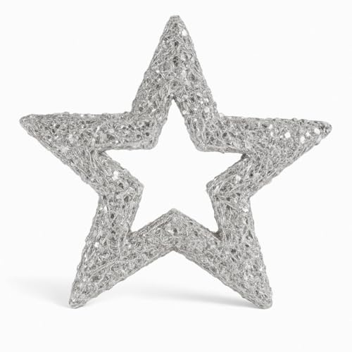 Riffelmacher Deko Glitter-Stern 15 cm | Silber | Stroh mit Glitzer | Baumschmuck & Tischdeko Weihnachten | 17355