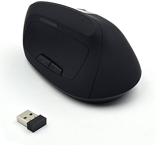 Ewent Mouse Verticale Wireless Ricaricabile Ergonomico - Sistema Ottico 800/1200/1800 DPI - 5 Tasti - Previene il Disturbo del Tunnel Carpale - Colore: Nero