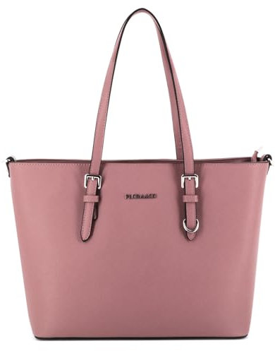 flora & co Grand Sac à Main Femme - Cabas Fourre-Tout Simili Cuir PU Rigide - Sac Elégant Ville Travail Lycée - Shopper Porté Epaule Bandoulière Grande Capacité A4 - Mode Chic - Vieux Rose