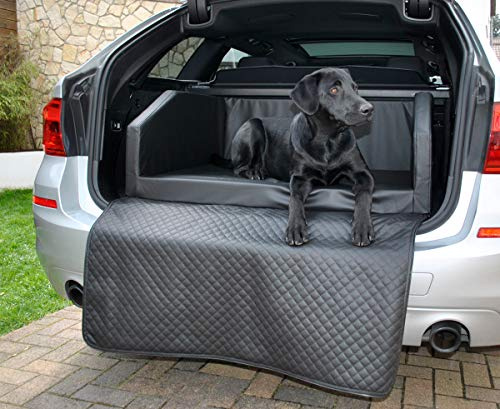 Mayaadi-Home Premium Hundebett - 110 x 90 x 38 cm | Hochwertiger Autositz für Deinen Hund | Autohundebett mit Schutzdecke, Kofferraum Bett aus Kunstleder | Travel Schwarz - XL