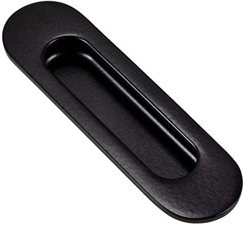 JUVA Muschelgriff Schiebetür rund Einlassgriff oval Schiebetürgriff Edelstahl schwarz matt - H10204 | Möbelgriff schwarz PVD beschichtet | 130 x 37 mm | 1 Stück - Griff-Muschel zum Einlassen im Holz