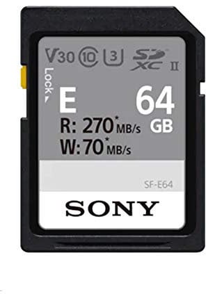 Sony 64GB SF-E Series UHS-II U3 V30 SDHC Digital Memory Card - Read 270MB/S Write 70MB/S SFE64