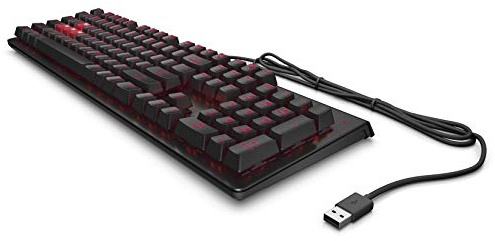 OMEN Encoder Gaming Tastatur (Cherry MX brown, Anti-Ghosting, N-Key-Rollover, RGB-Beleuchtung, USB-Anschluss, geflochtene Ummantelung, verstellbare Stützen, QWERTZ-Layout) schwarz