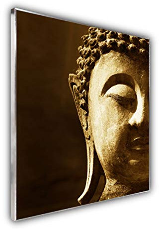 Steinfeld XXL Glasbild mit Rahmen/Glas Deko Bild (Silber/alu) (100 x 115 cm, 025H Buddha)
