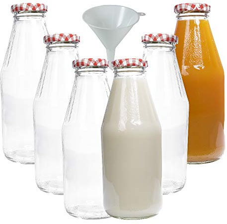 mikken Lot de 6 bouteilles en verre avec bouchon à vis 500 ml + entonnoir