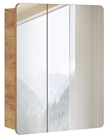 Lomadox Badmöbel Spiegelschrank 60cm, Wotaneiche Nb., 2-türig, B/H/T 60/75/16cm
