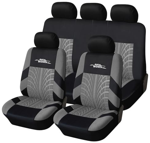 AUTOYOUTH Car Seat Covers Universal Fit Full Set Car Seat Protectors Tire Tracks Car Seat Accessories - Gray