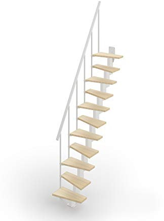 Trittleiter Mister Step, klein, platzsparend, gerade, 10 Stufen, Höhe 220 – 260 cm, Birke – Weiß