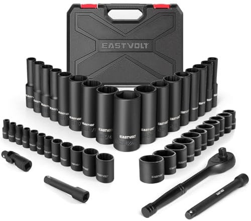 Eastvolt Mechanic Tool Kits Drive Socket Set 46 Pieces with 72 Teeth Reversible Ratchet Metric/SAE (ASK06)