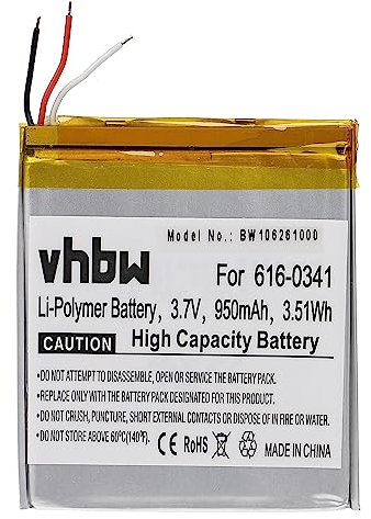 vhbw Akku kompatibel mit Apple iPod Touch 1. Generation 4GB MP3-Player Musik Player (950mAh, 3,7V, Li-Polymer)