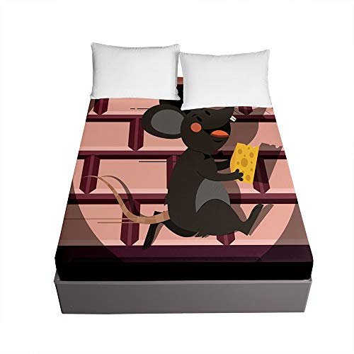 Spannbettlaken Spannbetttuch aus Reiner Mikrofaser, Treer 3D Drucken Rutschfestem Bettlaken bis 30cm Matratzenhöhe in Vielen Größen und Farben Dekoratives (Cartoon-Maus,140x200x30cm)