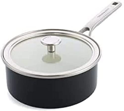 KitchenAid Steel Core Enamel 20 cm/2.4 Litre Saucepan with Lid, German Engineered Enamel, Induction, Oven Safe, Onyx Black