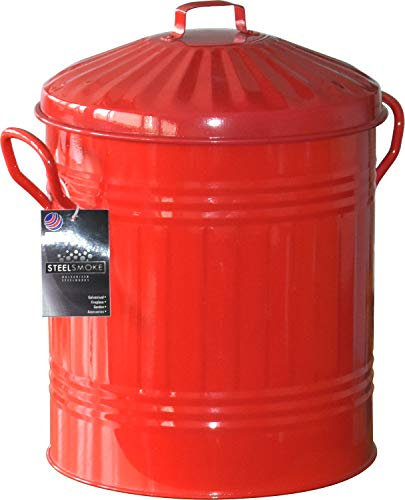 Sterling Ventures Small Coloured Metal Dust Bin with Lid Recycling Waste Rubbish 13L (Red)