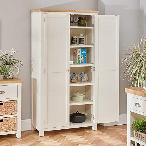 The Furniture Market Cotswold Cream Painted Double Shaker Kitchen Pantry Cupboard - Spacious Storage Solution, Adjustable Shelves, Perfect for Kitchen or Dining Room - H 1900mm x W 1000mm x D 450mm