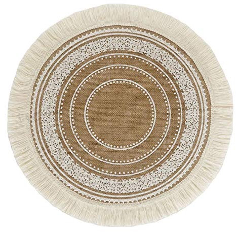 SWECOMZE 4er Set Rund 38cm gewebte Tischsets Waschbar,Boho Baumwolle Platzsets Untersetzer Abwaschbar Hitzebeständig und rutschfest,Ideal für Küche,Party,Hochzeit usw (Weiße Spitze 2)