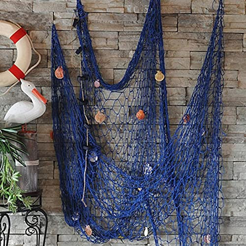 YHUS Fishing Net Seaside Bar Home Decor, Nautical Fishing Net with Shells for Beach Party Wall Ceiling Hanging Decor(Blue)