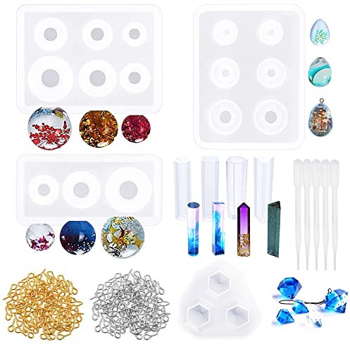 Woohome Gießform Resin Form, 8 Stück Schmuck Silikonform Ei Sternenhimmel Kugel Silikon Gießformen Streifen Diamant Resin Silikonformn