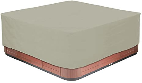 Cubierta de Bañera de Hidromasaje para Todo Clima, Funda para SPA Rectangular de Tela Oxford 210D Impermeable A Prueba de Polvo Anti-UV, Beige,244x244x90cm