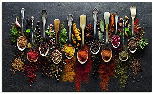ARTLAND Spritzschutz Küchenrückwand Küche Herd Glas mit Motiv 100x60 cm Essen, Trinken & Genuss Lebensmittel Fotografie Bunt Kräuter Gewürze Schiefer U1UJ