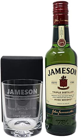 Personalised Engraved Dimple Glass Tumbler & 35cl Irish Whiskey - Jameson Banner Design (No Gift Box)