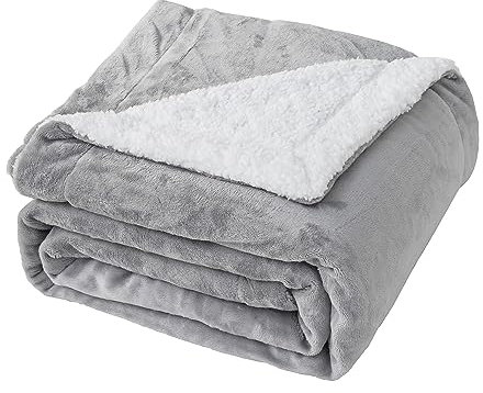 Good Nite Blanket 130x150cm Reversible Sherpa Fleece Blanket Fluffy Polyester Blanket Soft and Warm Bed Blankets for Home life and Travel (Grey,Single)