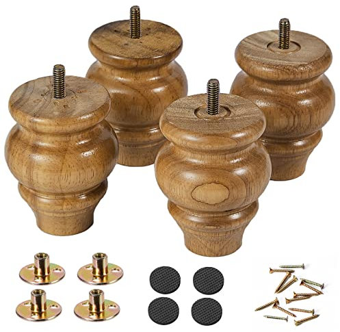 MAOHAM Sofa-Füße, Holz, Couchbeine, 8,9 cm, Holzfarbe, runde Sofa-Beine, Ersatzbeine für Stuhlbeine, Kommoden, Schrankbeine, 4 Stück