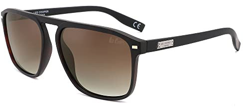 Lee Cooper Lunettes de soleil carrées polarisées décontractées pour homme - Nuances bloquant 100 % les UV, Monture – Demi | Verres – Marron dégradé, M