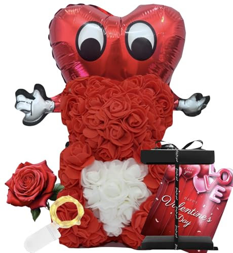 NLIGHTING® Orsetto di Rose Orsacchiotto di Rose Idea Regalo Fidanzata San Valentino per Lei Lui Peluche di rose San Valentino Orso di rose Scatola Regalo con nastro e fiori (CUORE ROSA)