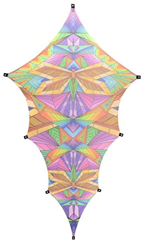 PSYWORK Schwarzlicht Segel Mesh Spandex Drache L | Neon Polygon Dragonfly | 2,00 x 3,75m | UV-aktiv | leuchtend | Wandtuch Wandbehang Stoff Neon Deko Party Tuch Tapestry Poster Psy Goa
