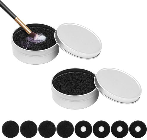 MABAHON 2 Pack Color Removal Sponge Makeup Brush Cleaning Box with 8 replacement Sponge Makeup Brush Quick Cleaner Brush Colour Removal Sponge Beauty Tool