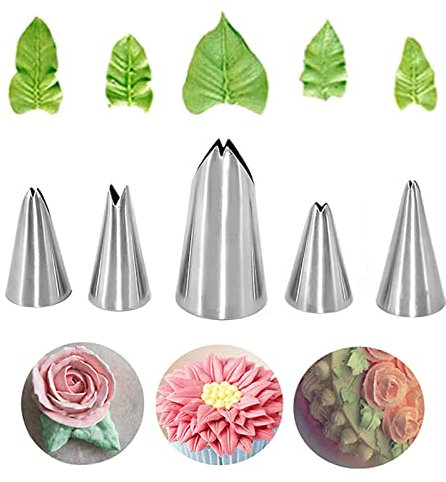 Xafissy Stainless Steel 5PCS Leaf Piping Tips, Cake Decorating Set for Pastry Baking, Food Grade, Reusable, Dishwasher Safe