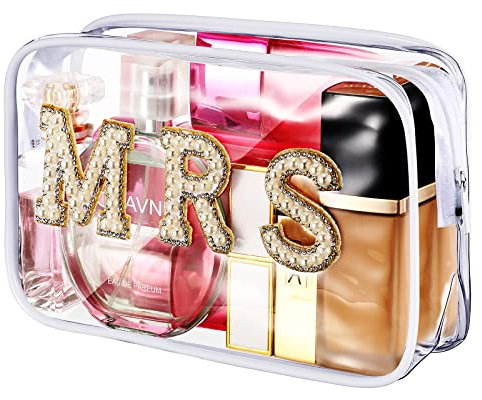 LEIFIDE Kosmetiktasche für die Braut, transparent, Kosmetiktasche, Frauenperle, Kulturbeutel, mit Strasssteinen, PVC, Reiseetui, Ehefrau-Geldbörse, tragbar, Transparent, Frau