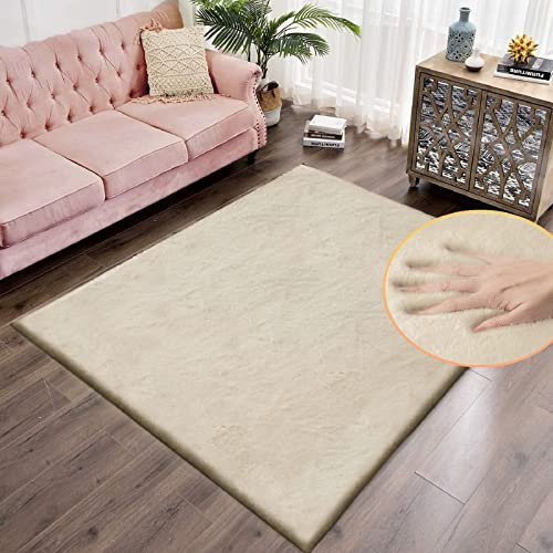 ORINOVA Teppich Wohnzimmer Beige Waschbar 150x240 cm Fellteppich Flauschiger Schlafzimmer Kinderzimmer Kunstfell Teppich Weich Groß Gegend Rechteckig