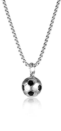 QESSUVNC Fußball Anhänger Edelstahl Fußball Charm Halskette Kinder Jungen 3D-Design Kinderketten Jungs Fußball Geschenke Kette Jungs Fußball Halskette für Unisex Männer Frauen Schmuck (Silber)