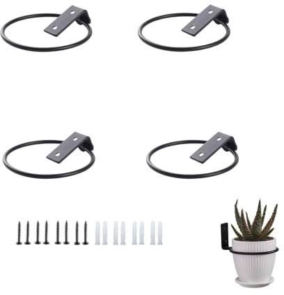 CURTEK 4 Pack Flower Plant Holder 4 Inch Ring Flower Pot Holder Wall Mounted Plant Hangers Collapsible Bracket for Indoor and Outdoor