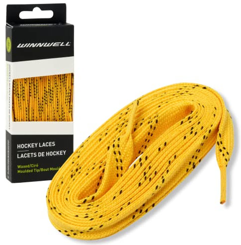 Winnwell Gewachste Hockey-Skateschnürsenkel – Eishockey- und Rollschuh-Schnürsenkel, mehrere Spitzen (Gelb/Schwarz, 274,3 cm)